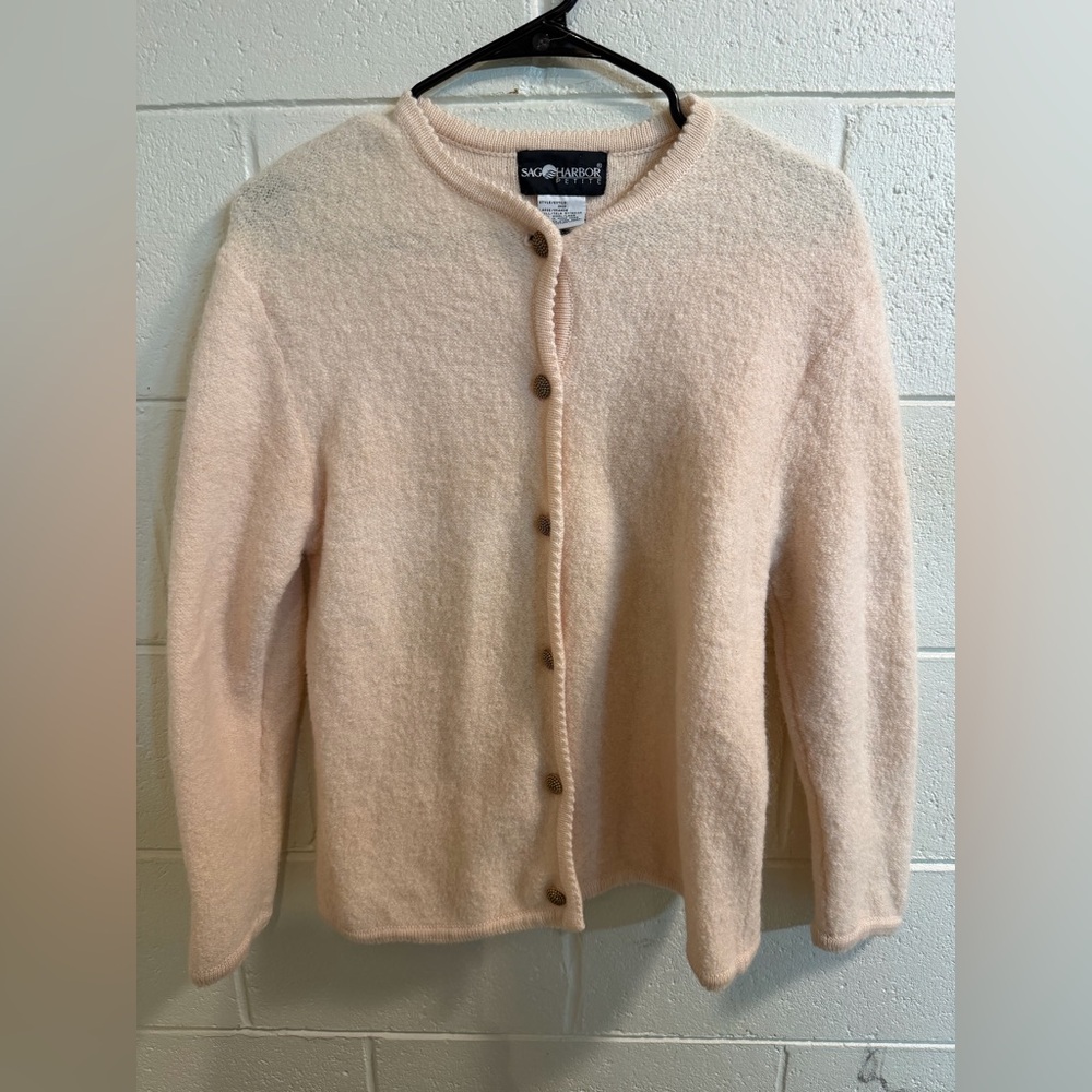 Vintage Sag Harbor petite Soft Pale Pink Button Cardigan size large